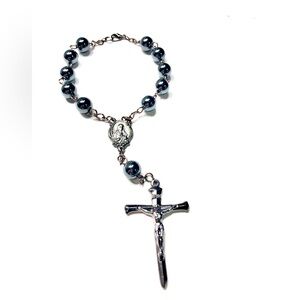 Reconstituted Hematite Grey/Black One Decade Car Rosary Catholic Gift Men
